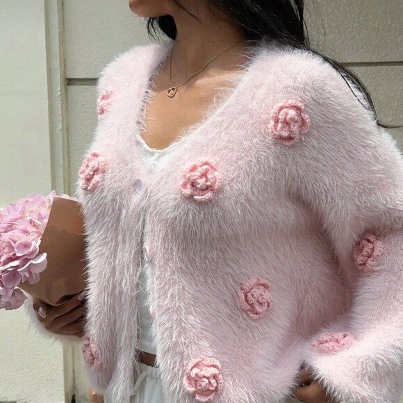 Pink Casual Women's Long Sleeve Cardigan - Picture 3 of 8